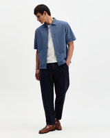 Keats - Blue Cotton Seersucker Short-Sleeve Shirt