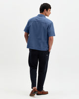Keats - Blue Cotton Seersucker Short-Sleeve Shirt