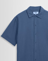 Keats - Blue Cotton Seersucker Short-Sleeve Shirt
