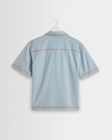 wax london men's Keats - Light Blue And Rust Embroidered Short-Sleeve Shirt