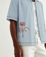 wax london men's Keats - Light Blue And Rust Embroidered Short-Sleeve Shirt