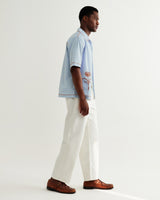 wax london men's Keats - Light Blue And Rust Embroidered Short-Sleeve Shirt