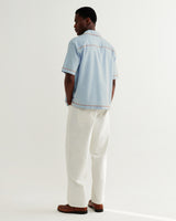 wax london men's Keats - Light Blue And Rust Embroidered Short-Sleeve Shirt