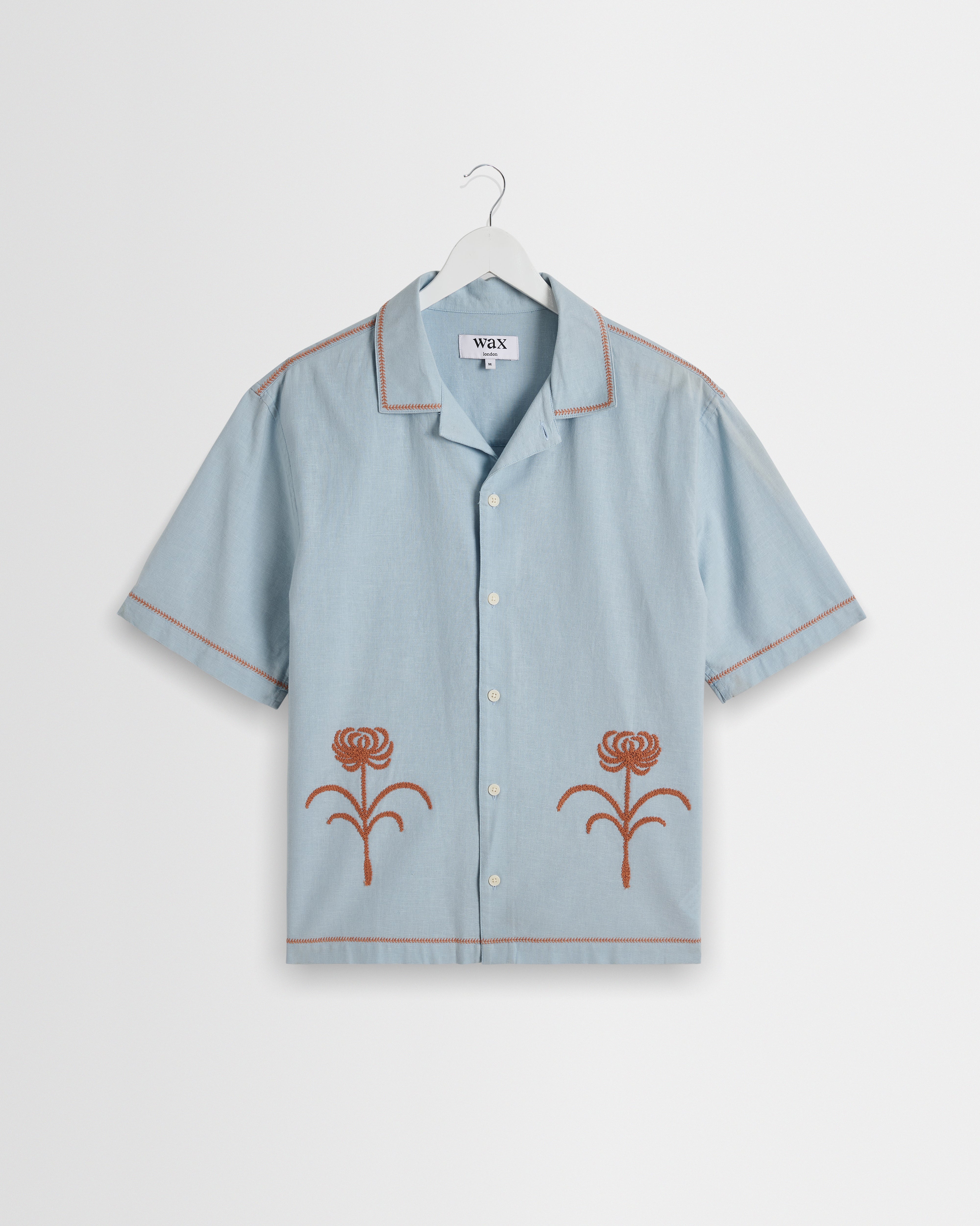 Men's Light Blue Embroidered Short-Sleeve Shirt | Wax London