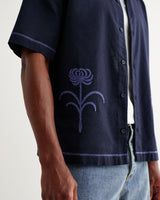 wax london men's Keats - Navy And Blue Embroidered Short-Sleeve Shirt