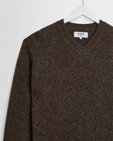 wax london men's Kemp - Brown Brushed Fluffy V-Neck Jumper