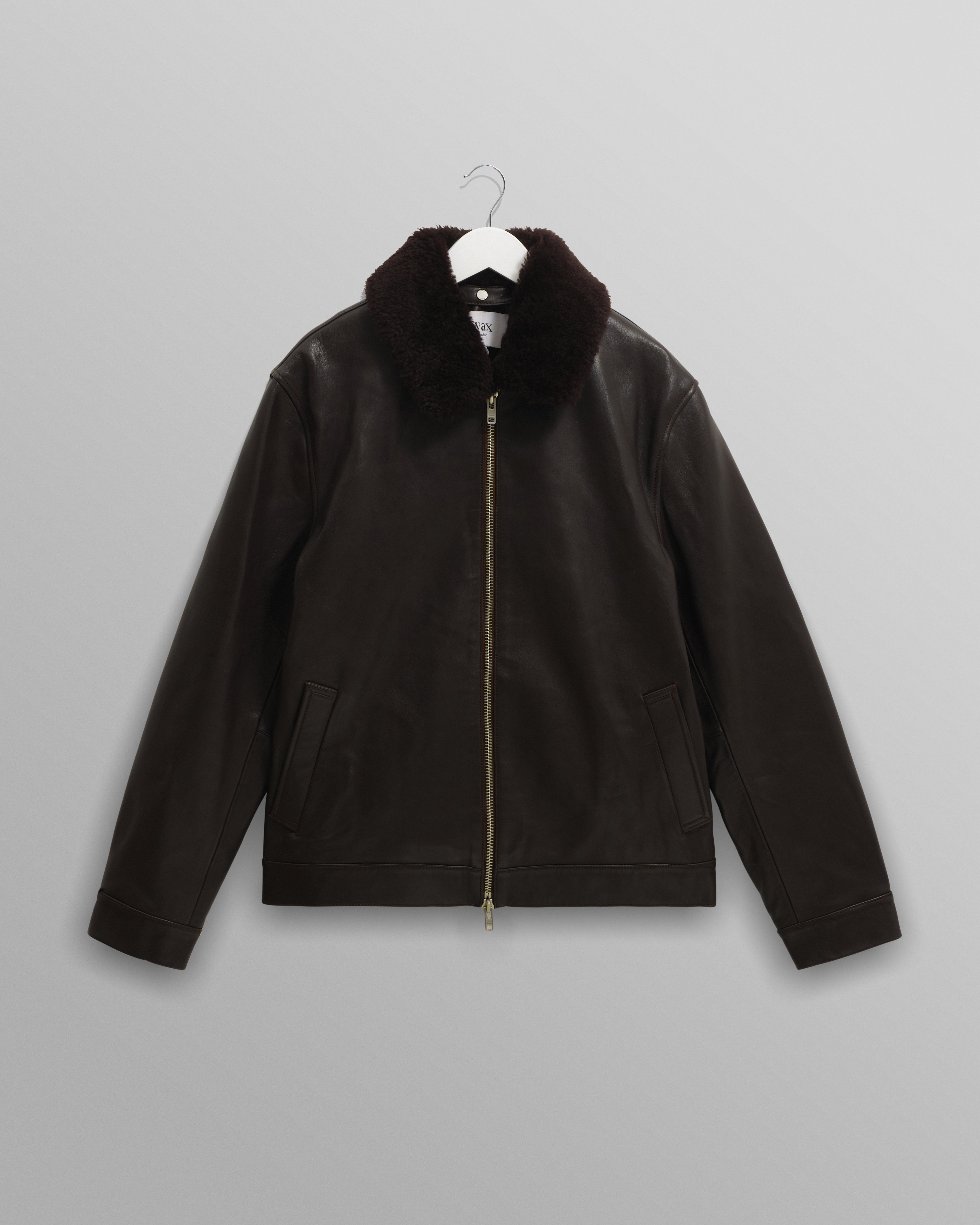 wax london men's Kendal - Dark Brown Lamb Leather Flight Jacket