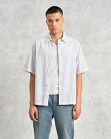 wax london men's Kew - White Stripe Cotton-Poplin Short-Sleeve Shirt