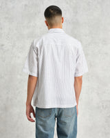 wax london men's Kew - White Stripe Cotton-Poplin Short-Sleeve Shirt