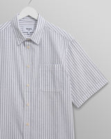 wax london men's Kew - White Stripe Cotton-Poplin Short-Sleeve Shirt
