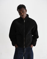 wax london men's Killick - Black Reversible Corduroy Borg Jacket