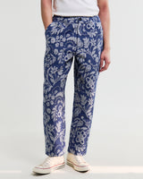 wax london men's Kurt - Blue And Ecru Floral Jacquard Relaxed Fit Trousers