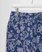 wax london men's Kurt - Blue And Ecru Floral Jacquard Relaxed Fit Trousers