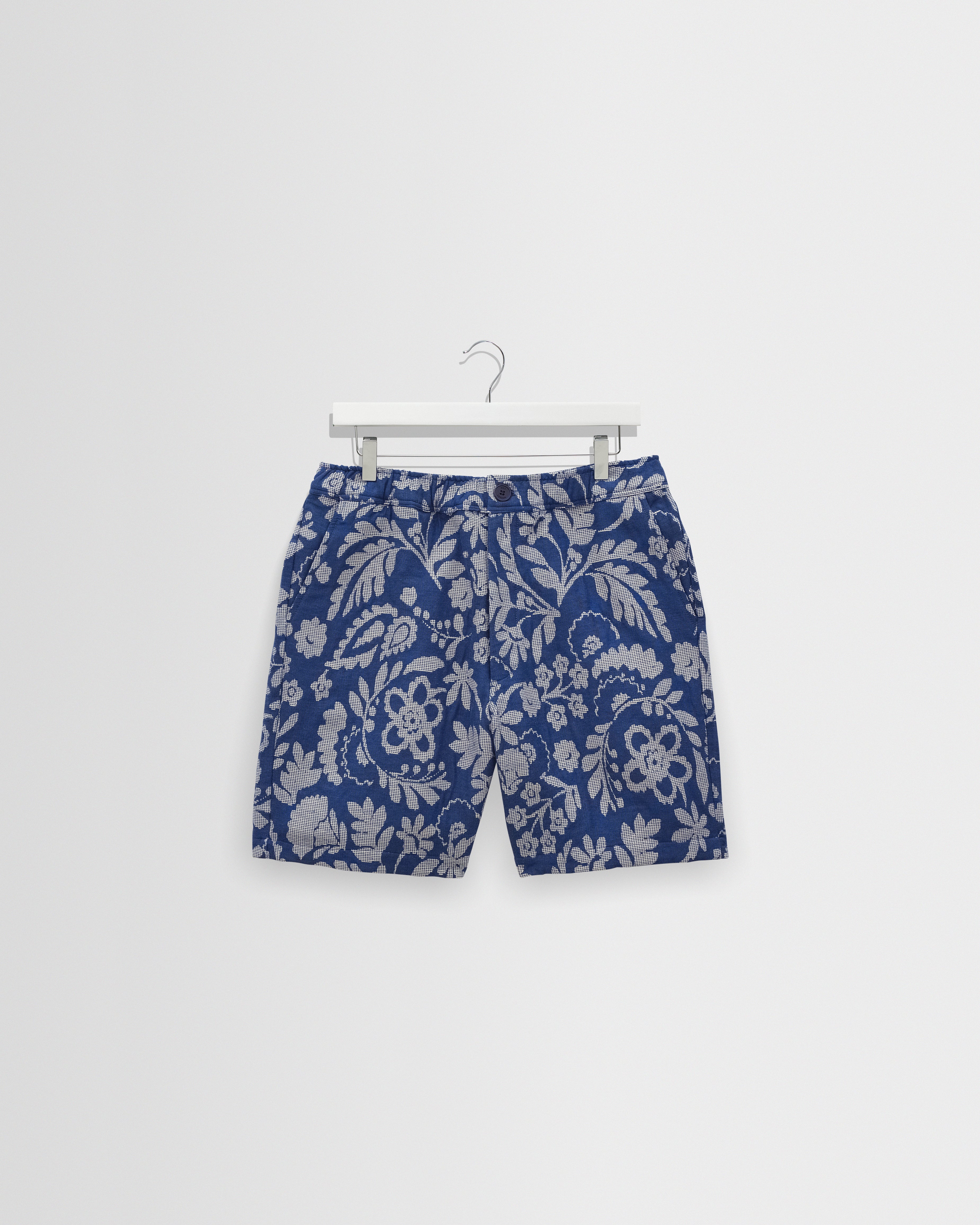 Men's Blue And Ecru Floral Jacquard Shorts | Wax London