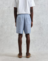 wax london men's Kurt - Blue Two-Tone Linen Shorts