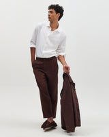 Kurt - Brown Washed Linen Relaxed Fit Trousers