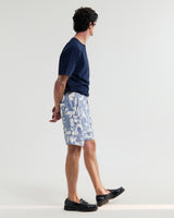wax london men's Kurt - Ecru And Blue Geometric Shapes Shorts