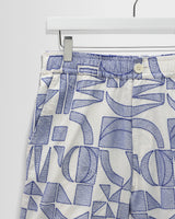 wax london men's Kurt - Ecru And Blue Geometric Shapes Shorts