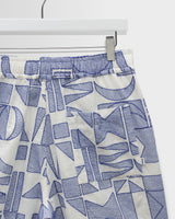 wax london men's Kurt - Ecru And Blue Geometric Shapes Shorts