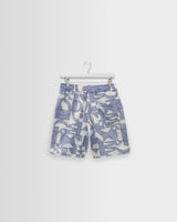 wax london men's Kurt - Ecru And Blue Geometric Shapes Shorts
