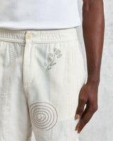 wax london men's Kurt - Ecru Doodle Embroidered Shorts