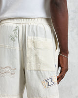 wax london men's Kurt - Ecru Doodle Embroidered Shorts