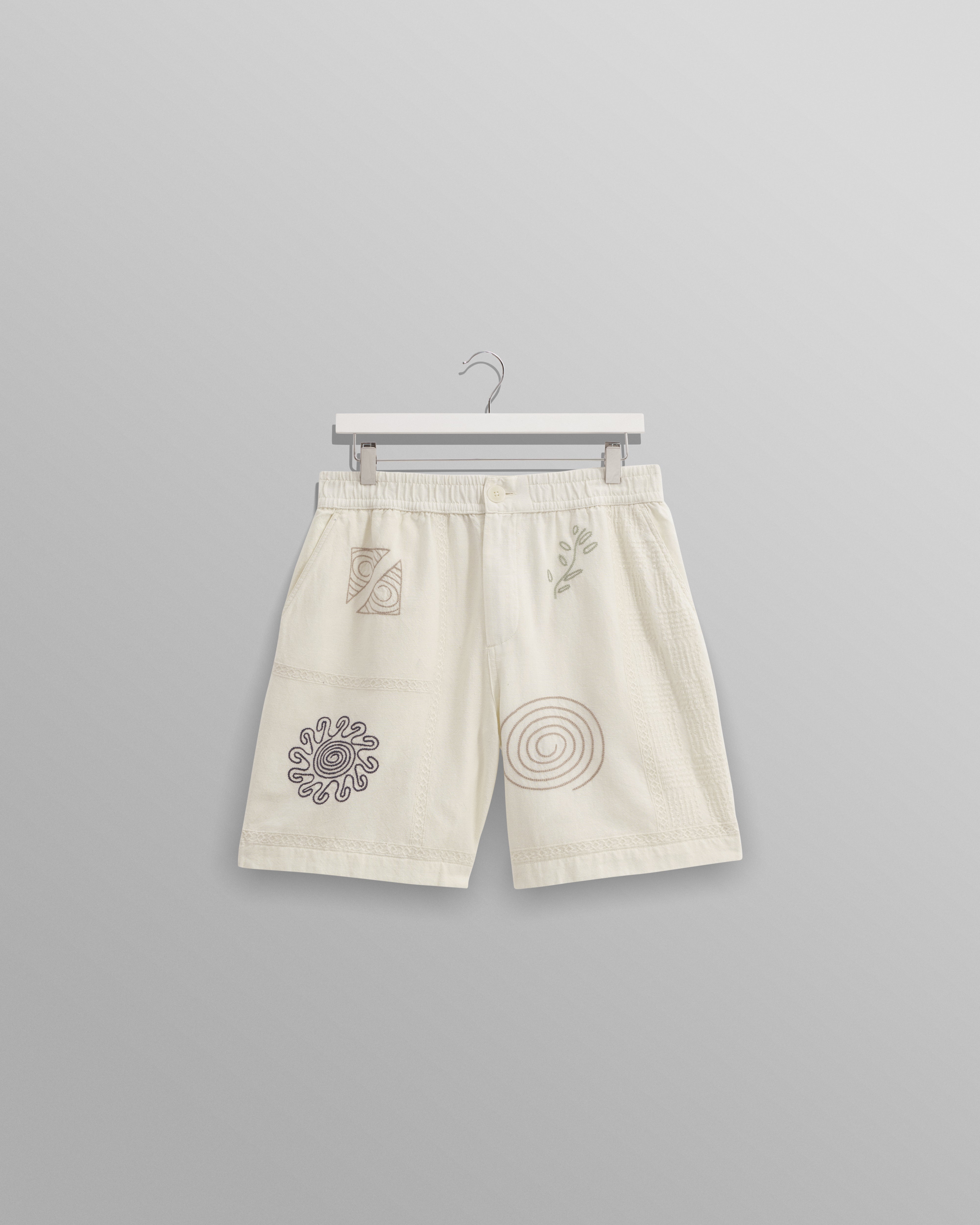 wax london men's Kurt - Ecru Doodle Embroidered Shorts