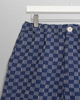 wax london men's Kurt - Indigo And Ecru Geometric Grid Stitch Shorts