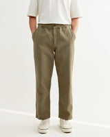 wax london men's Kurt - Khaki Crinkle Cotton-Linen Relaxed Fit Trousers