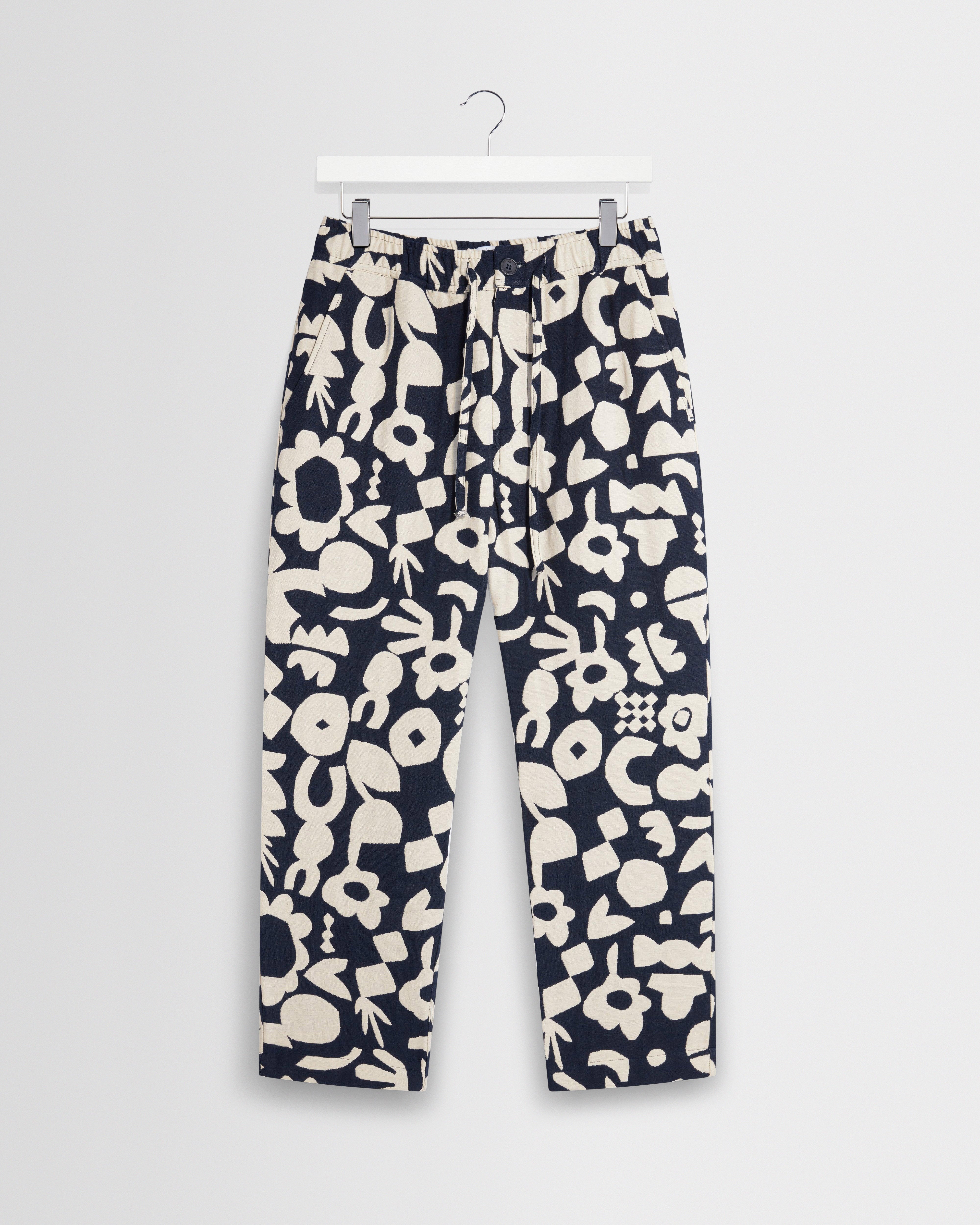Men's Navy And Ecru Spin Jacquard Trousers | Wax London