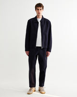 wax london men's Kurt - Navy Crinkle Cotton-Linen Relaxed Fit Trousers