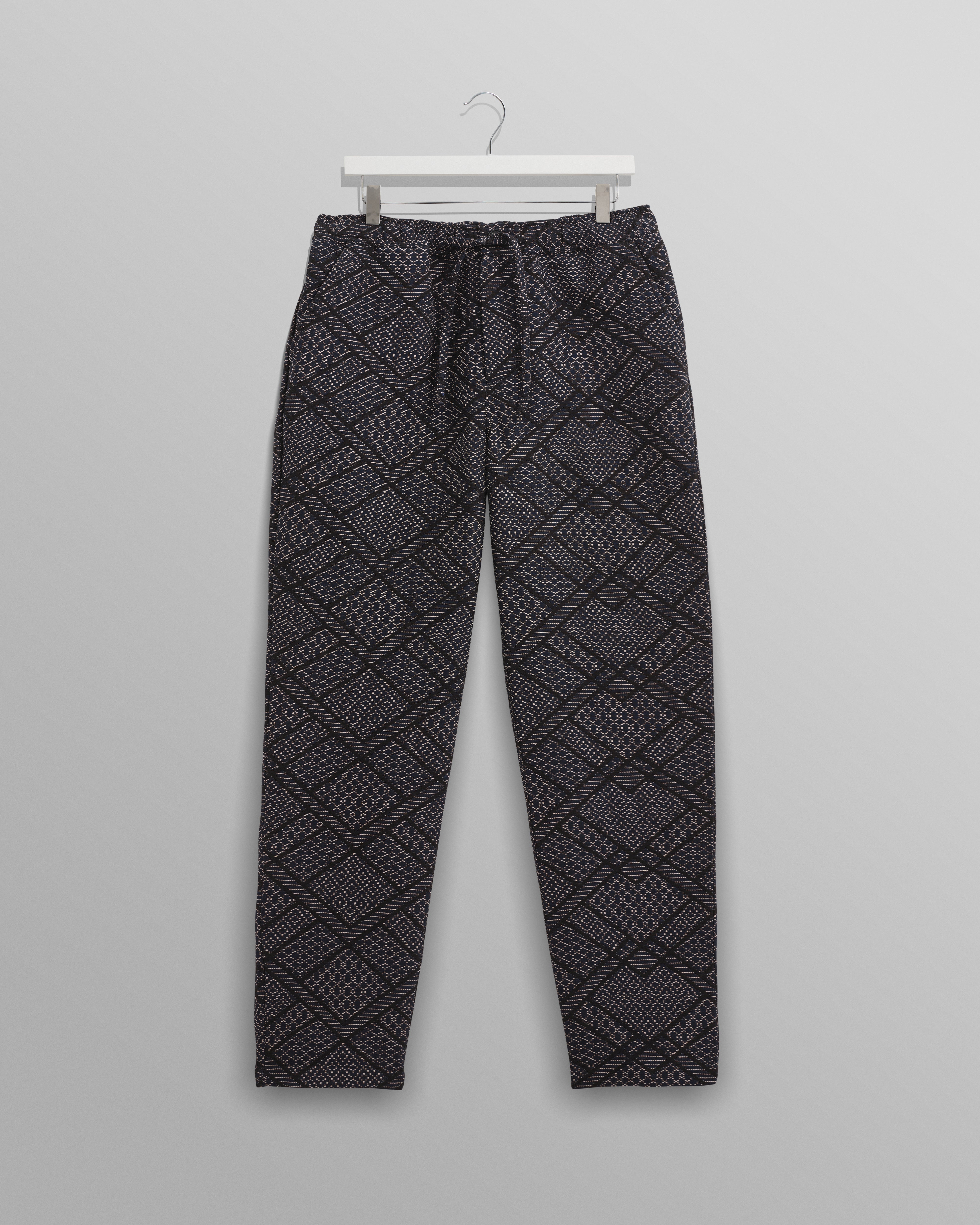 wax london men's Kurt - Navy Diamond Stitch Jacquard Trousers