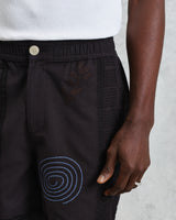wax london men's Kurt - Navy Doodle Embroidered Shorts