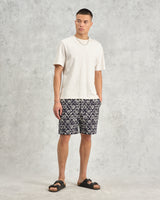wax london men's Kurt - Navy Flower Stamp Jacquard Shorts