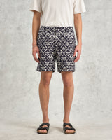 wax london men's Kurt - Navy Flower Stamp Jacquard Shorts