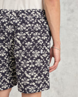 wax london men's Kurt - Navy Flower Stamp Jacquard Shorts