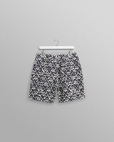 wax london men's Kurt - Navy Flower Stamp Jacquard Shorts