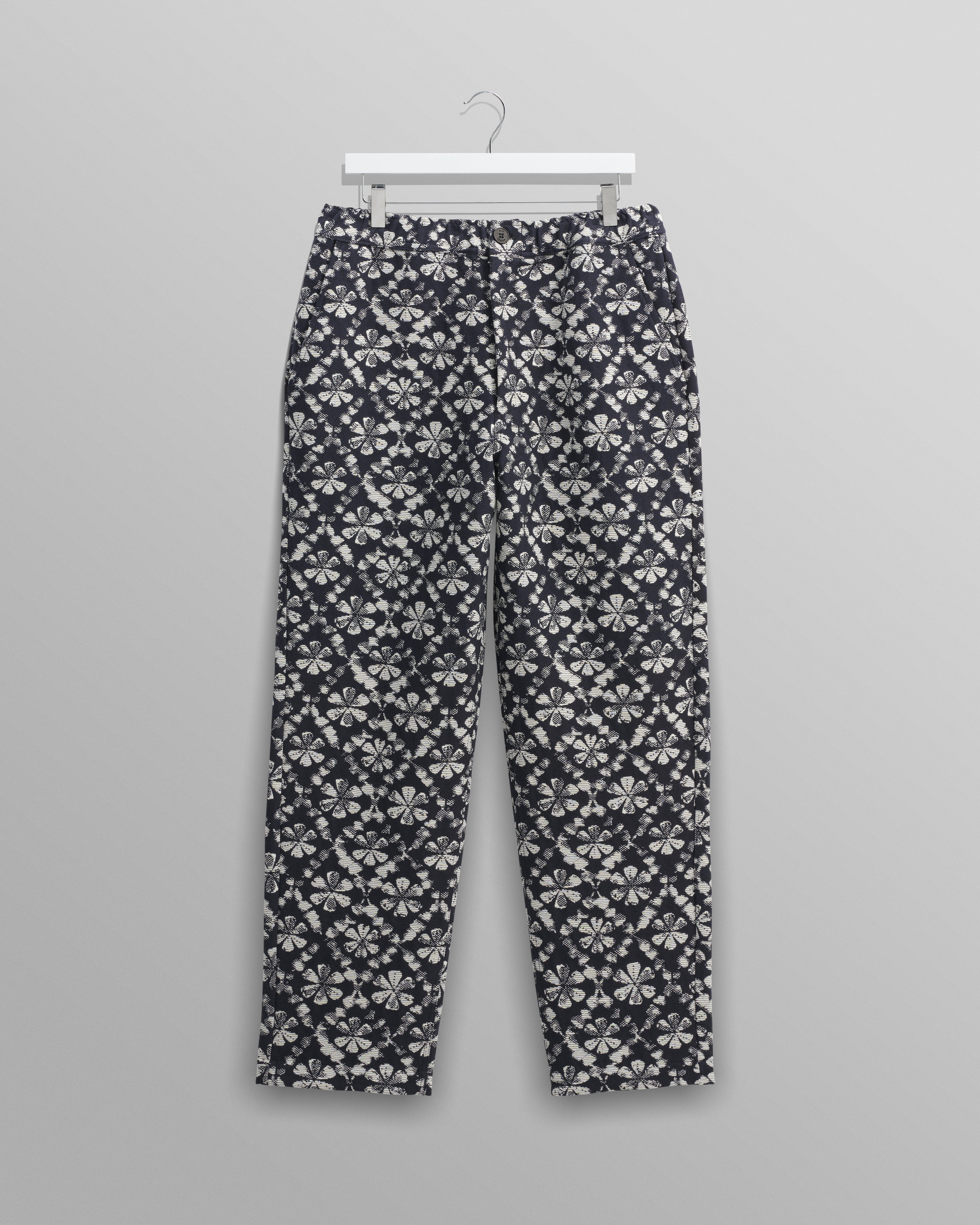 wax london men's Kurt - Navy Flower Stamp Jacquard Trousers