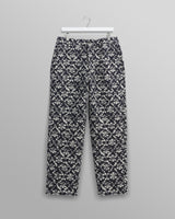 wax london men's Kurt - Navy Flower Stamp Jacquard Trousers