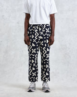wax london men's Kurt - Navy Geometric Jacquard Trousers