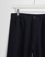 wax london men's Kurt - Navy Two-Tone Linen Trousers