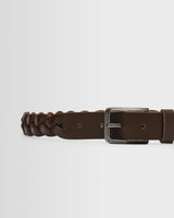 wax london men's LAMBETH BELT PLAITED LEATHER BROWN