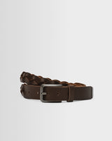 wax london men's LAMBETH BELT PLAITED LEATHER BROWN