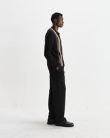 wax london men's Lennox - Black And Beige Milano Stripe Knitted Polo