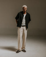 wax london men's Lido - Black Dobby Cotton Weave Short-Sleeve Shirt