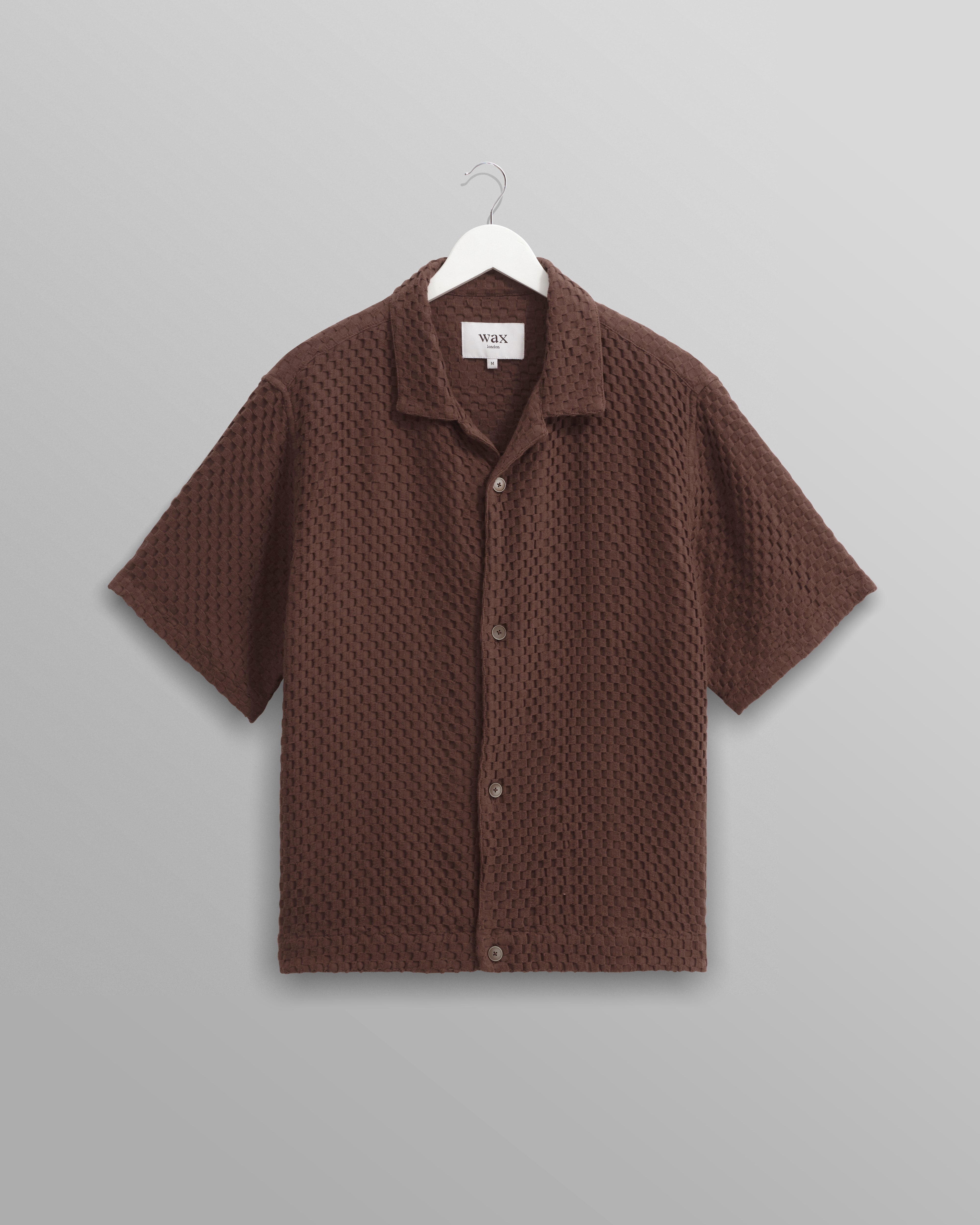 Men's Brown Dobby Cotton Weave Short-Sleeve Shirt | Wax London
