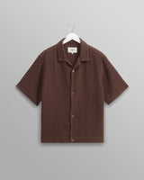 wax london men's Lido - Brown Dobby Cotton Weave Short-Sleeve Shirt