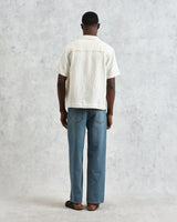 wax london men's Lido - Ecru Dobby Cotton Weave Short-Sleeve Shirt