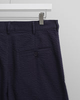 wax london men's Linton - Navy Cotton Seersucker Pleated Shorts