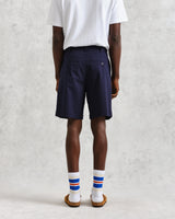 wax london men's Linton - Navy Cotton Seersucker Pleated Shorts